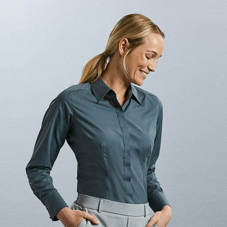 Women's long sleeve polycotton easycare fitted poplin shirt - Spontex Workwear